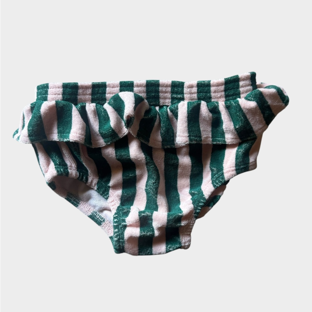 Hugo Loves Tiki terry cloth green and white striped bikini bottoms, 4T